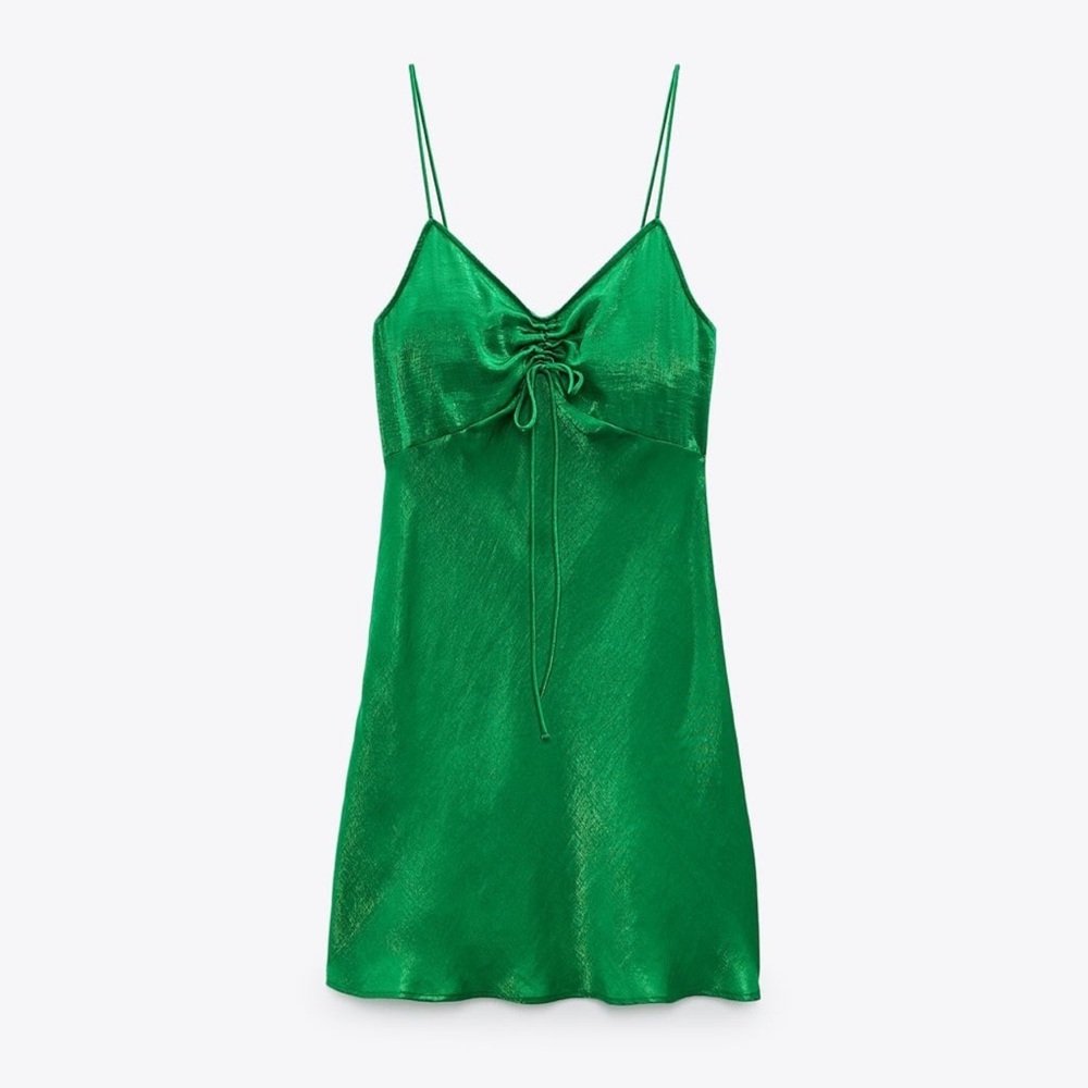 ZARA Satin emerald green camisole dress
